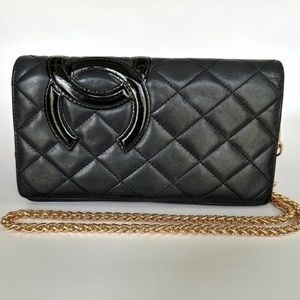 (SOLD)Chanel CC Black Cambon Leather Wallet On Chain